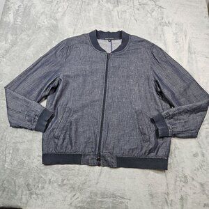 Robert Barakett Jacket Mens XXL Blue Linen Blend Chambray Bomber Preppy Casual